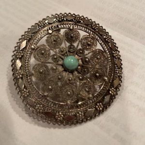Pendant / brooch silver and turquoise